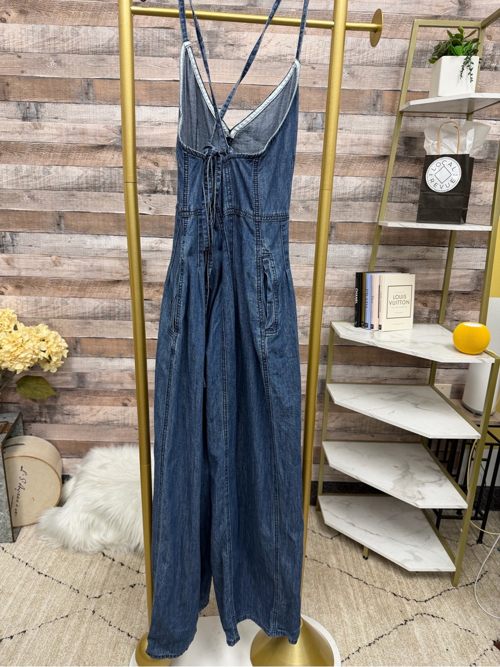 Miou Muse Blue Denim Wide Leg Jumpsuit M - Picture 2 of 4